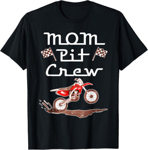 Dirt Bike Birthday Party Racing Family Mom Pit Crew T-Shirt - T-Shirt | Black