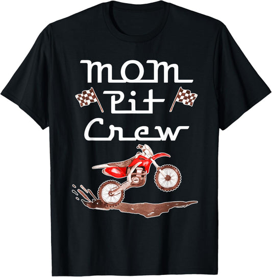 Dirt Bike Birthday Party Racing Family Mom Pit Crew T-Shirt - T-Shirt | Black