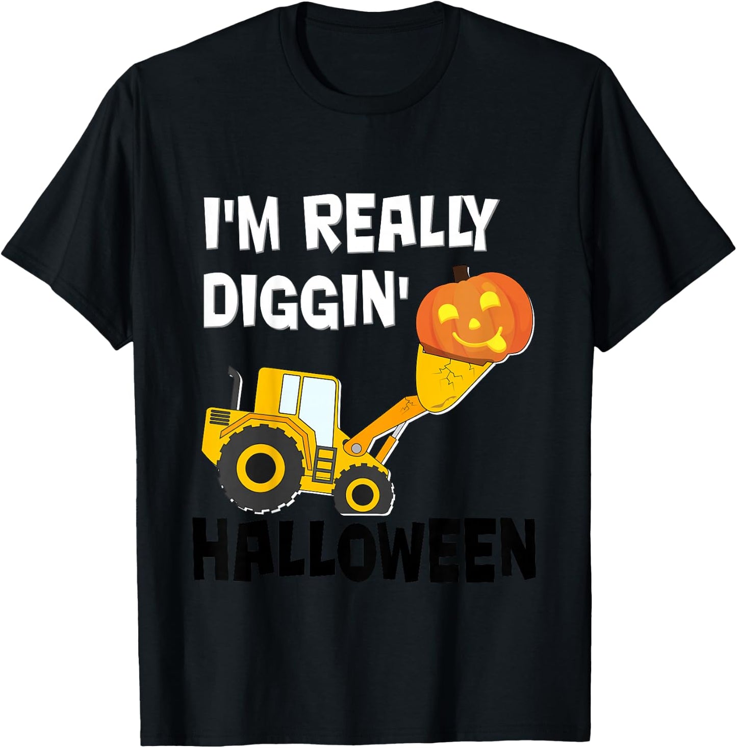 Kids Toddler Boy Diggin Halloween - Pumpkin Face it Tractor T-Shirt - T-Shirt | Black