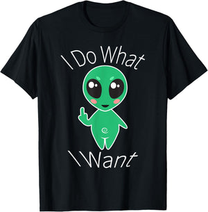 This Alien does what it wants cute alien flipping bird T-Shirt - T-Shirt | Black