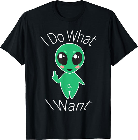 This Alien does what it wants cute alien flipping bird T-Shirt - T-Shirt | Black