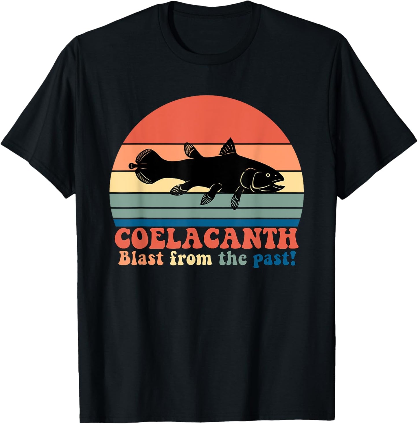 Vintage Retro Coelacanth Silhouette Sunset Design T-Shirt - T-Shirt | Black