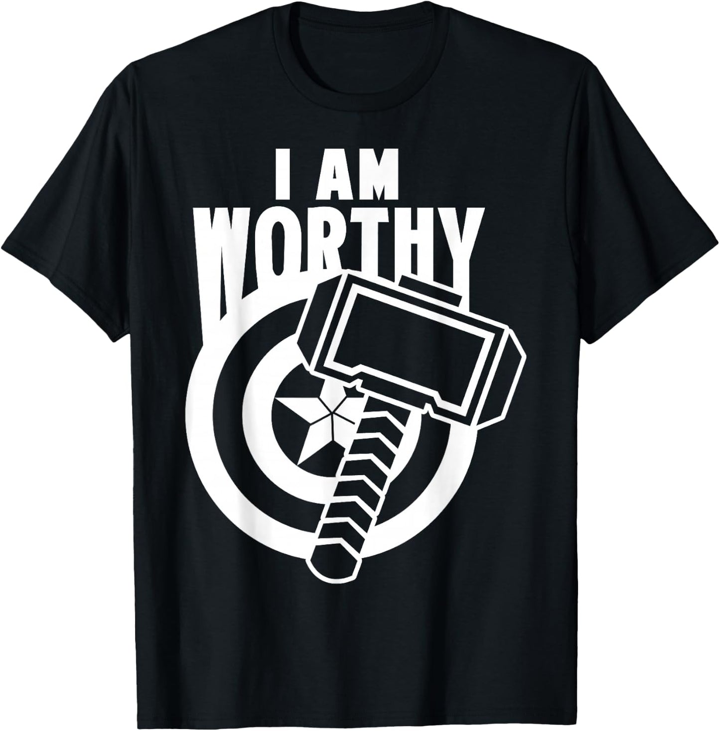 Avengers Endgame Captain America I Am Worthy Mjolnir Shield T-Shirt - T-Shirt | Black