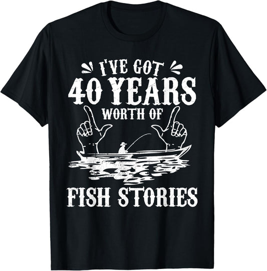40th Birthday Fisherman T Shirt Funny Bass Fishing Gift T-Shirt - T-Shirt | Black