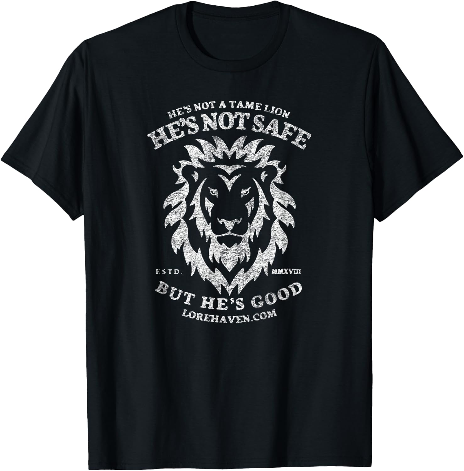 He's Not a Tame Lion Retro-Vintage Distressed Graphic T-Shirt - T-Shirt | Black
