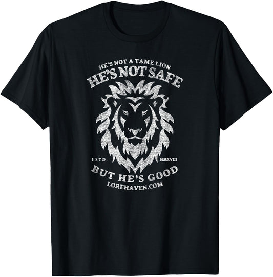 He's Not a Tame Lion Retro-Vintage Distressed Graphic T-Shirt - T-Shirt | Black