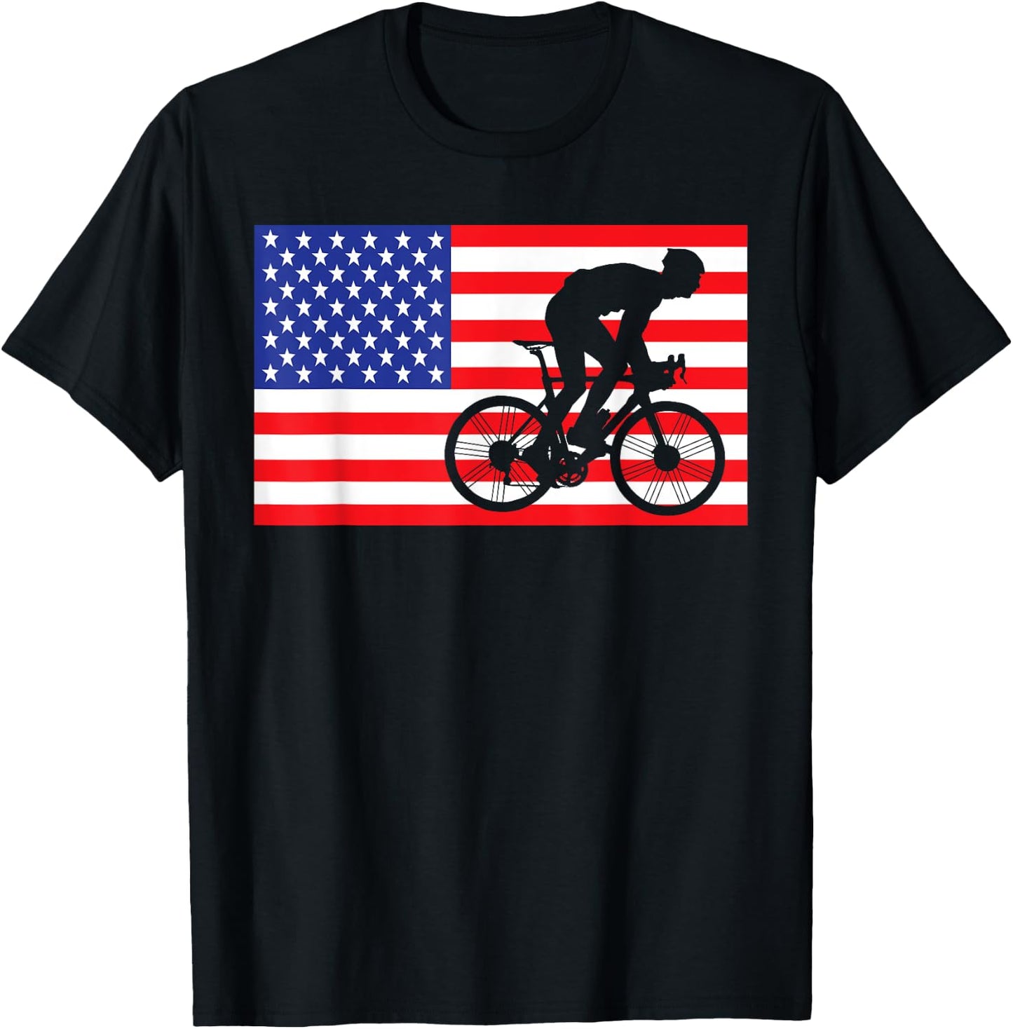 Cycling USA American Flag Bike Cyclist Biker 4th Of July T-Shirt - T-Shirt | Black