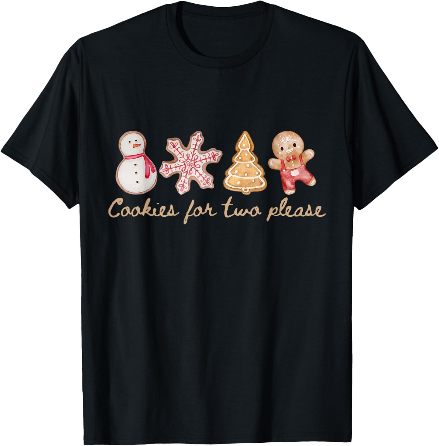 Funny Vintage Cookies For Two Please Pregnancy Mom Christmas T-Shirt - T-Shirt | Black