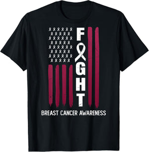 USA Pink Flag Breast Cancer Awareness Month - On Back T-Shirt - T-Shirt | Black