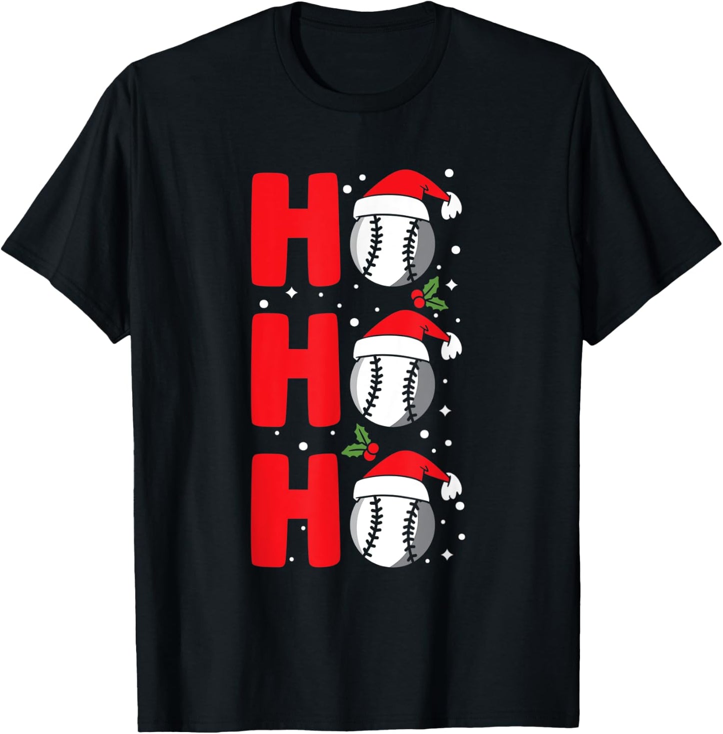 Christmas Ho-Ho-Ho Santa Reindeer Baseball Pajama T-Shirt - T-Shirt | Black