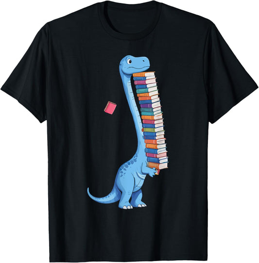 Book Carrying Dinosaur Reading Dino T-Shirt - T-Shirt | Black