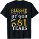 Vintage Blessed by God for 81 years Happy 81st Birthday T-Shirt - T-Shirt | Black