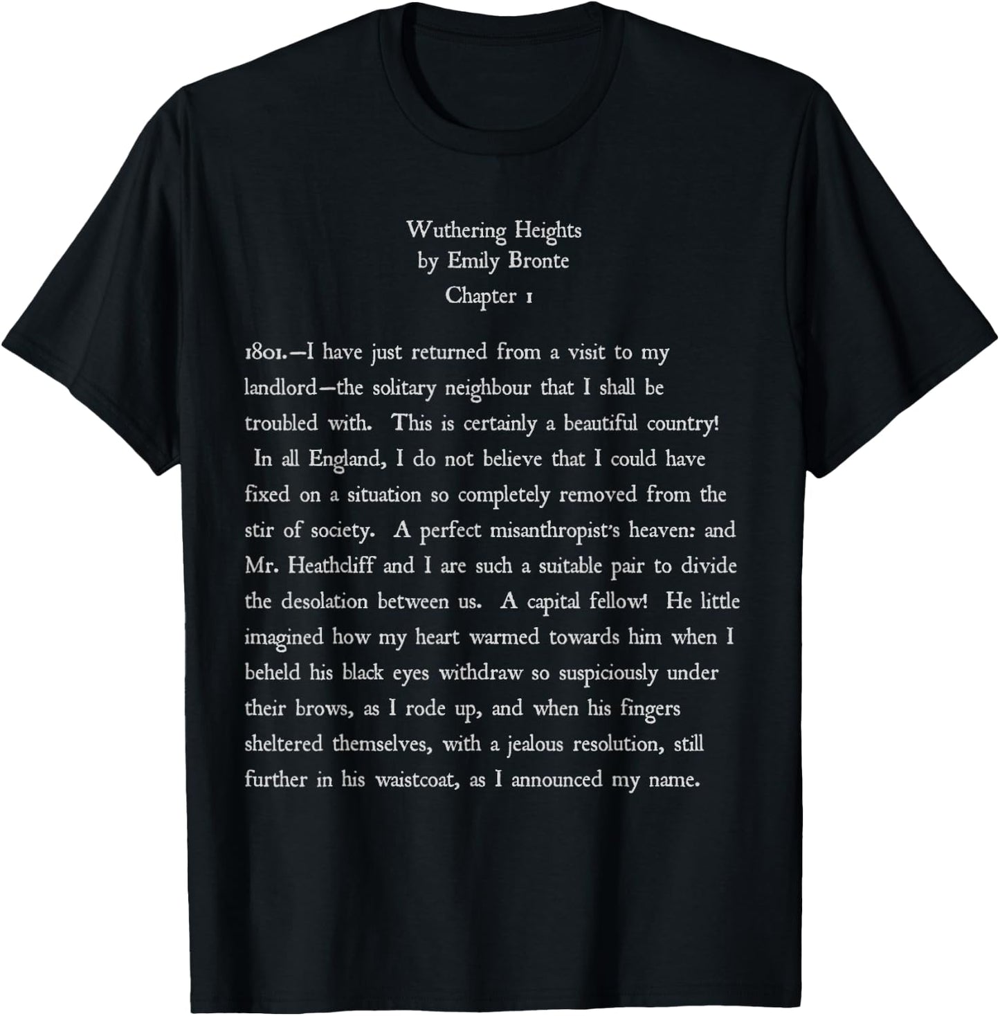 Emily Bronte Wuthering Heights Vintage Text Gift T-Shirt - T-Shirt | Black