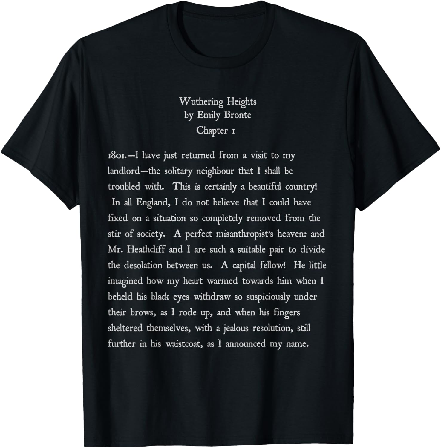 Emily Bronte Wuthering Heights Vintage Text Gift T-Shirt - T-Shirt | Black