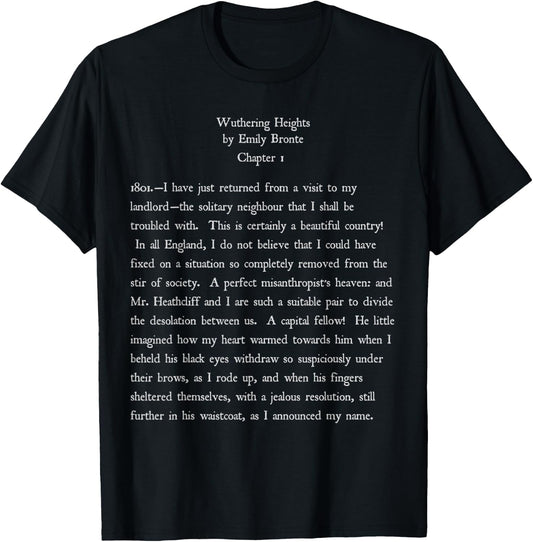 Emily Bronte Wuthering Heights Vintage Text Gift T-Shirt - T-Shirt | Black