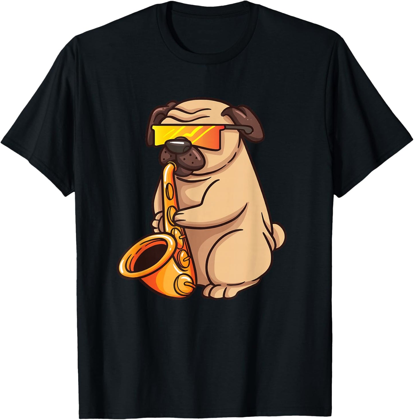 Saxophone Player Pug Jazz Band Music And Dog Lovers Gift T-Shirt - T-Shirt | Black