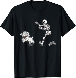 Halloween Dog, Funny Skeleton, Skeleton Chasing Dog T-Shirt - T-Shirt | Black