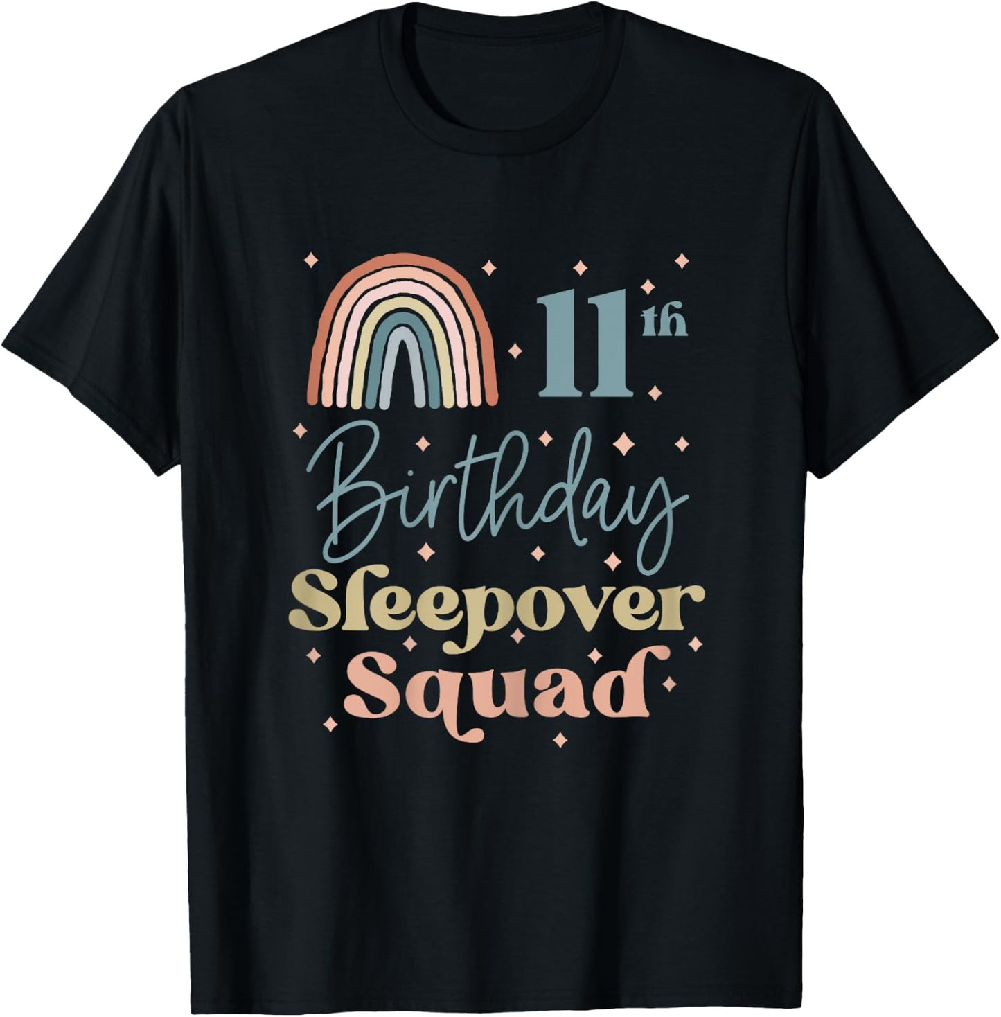 11th Birthday Boho Rainbow Sleepover Squad Pajamas for Girls T-Shirt - T-Shirt | Black