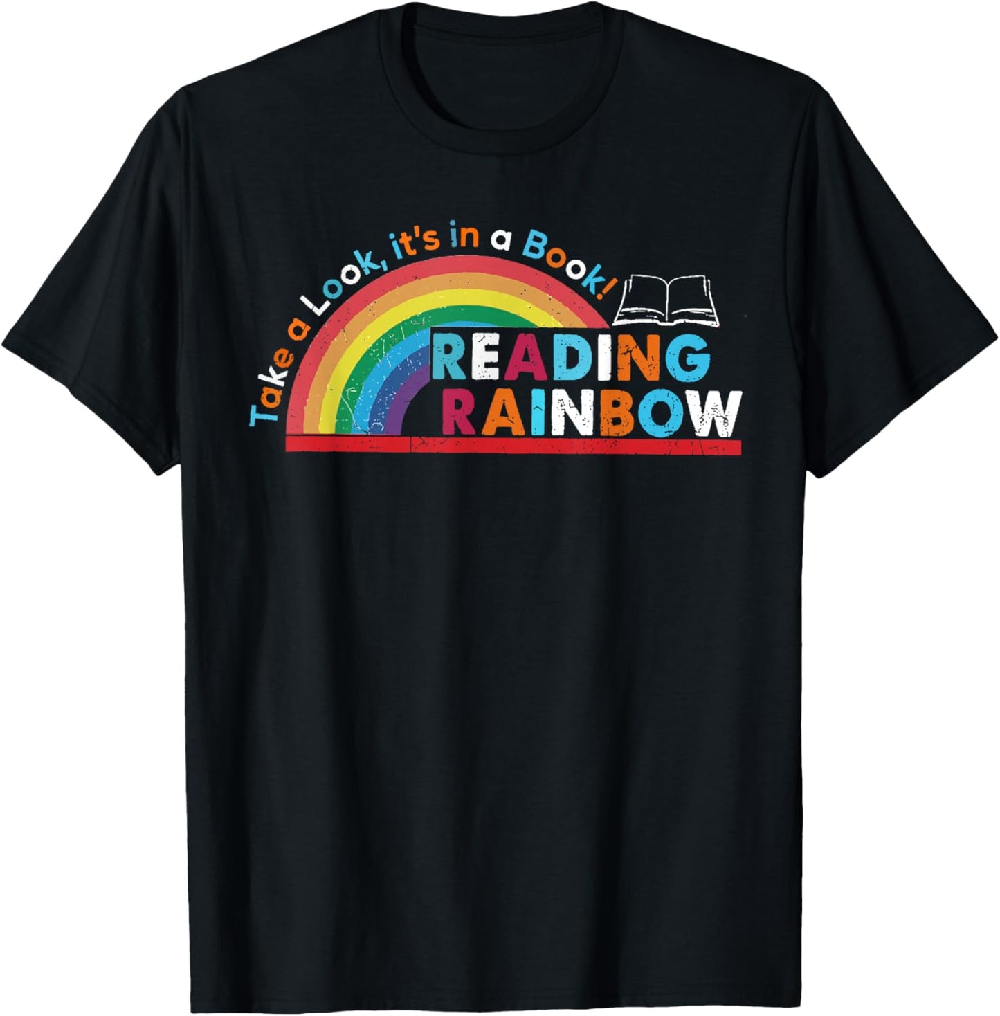 Take A Look A Book Vintage Reading Librarian Rainbow T-Shirt - T-Shirt | Black