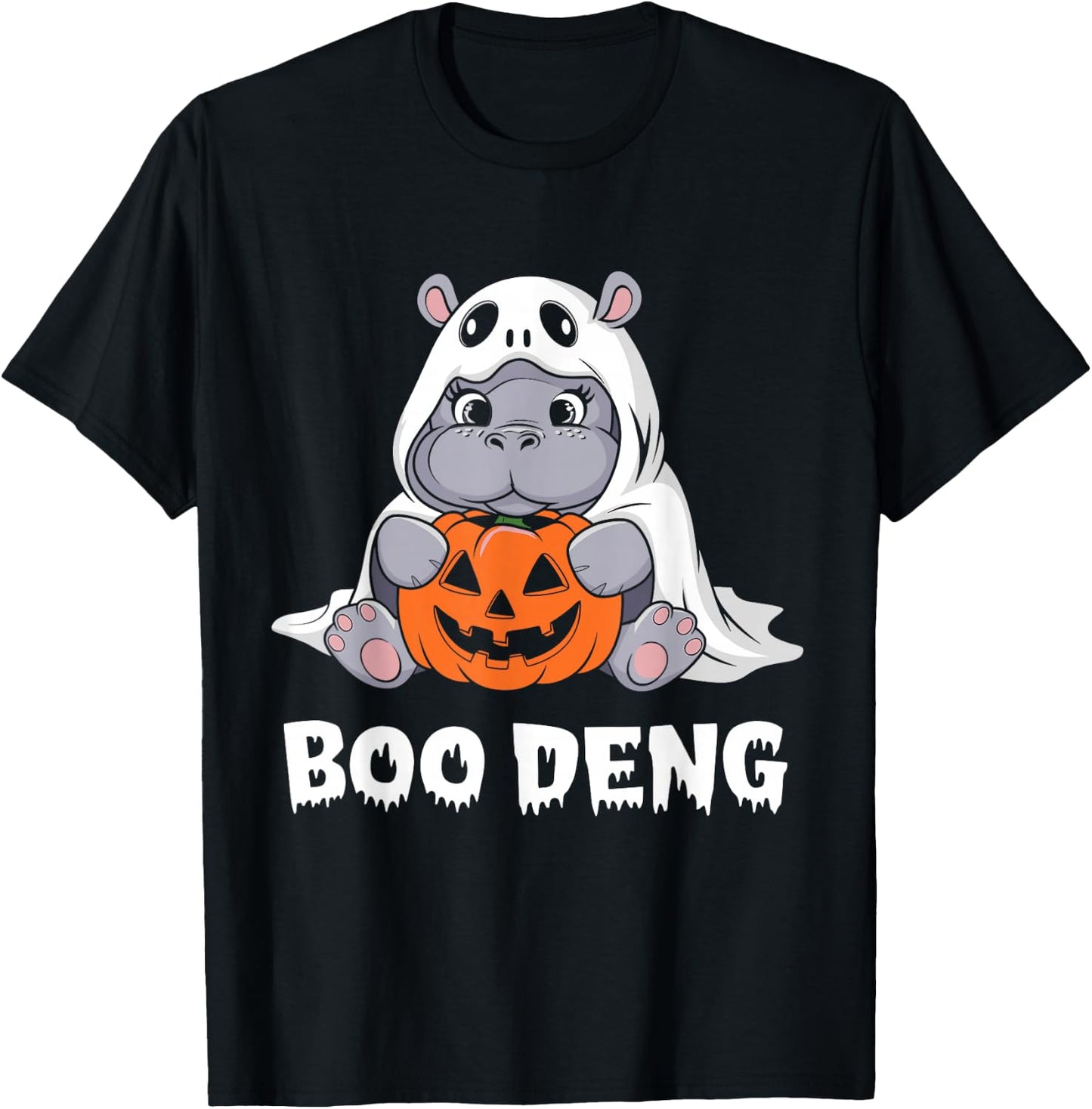Funny Halloween Moo Deng Baby Hippo Boo Deng Ghost Costume T-Shirt - T-Shirt | Black