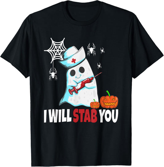 Halloween Nurse Ghost Disguise I Will Stab You T-Shirt - T-Shirt | Black