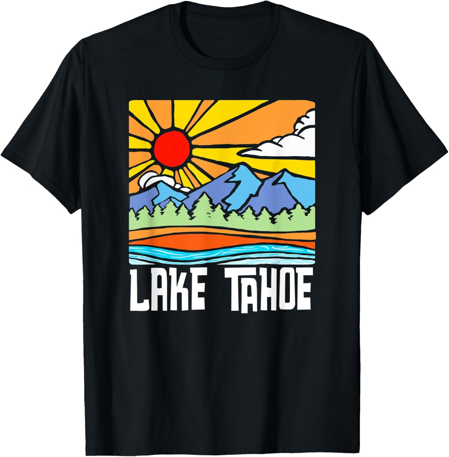 Lake Tahoe Artistic Nature & Mountains Vintage Graphic T-Shirt - T-Shirt | Black