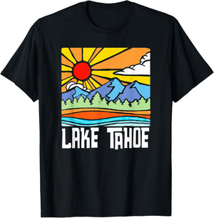 Lake Tahoe Artistic Nature & Mountains Vintage Graphic T-Shirt - T-Shirt | Black