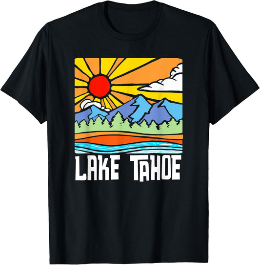 Lake Tahoe Artistic Nature & Mountains Vintage Graphic T-Shirt - T-Shirt | Black