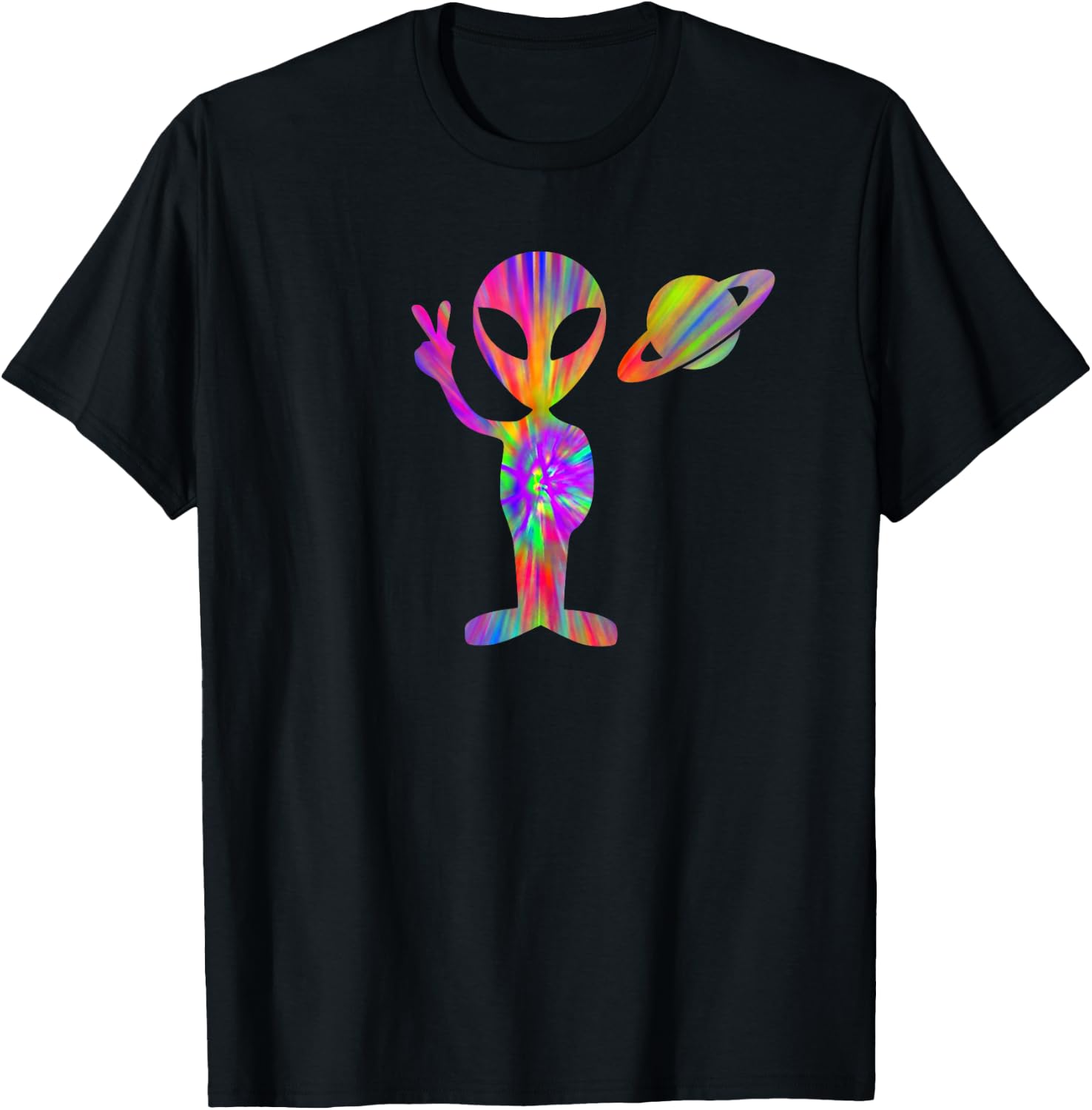 Alien Hippie Saturn Silhouette I Aliens UFO Roswell Tie Dye T-Shirt - T-Shirt | Black