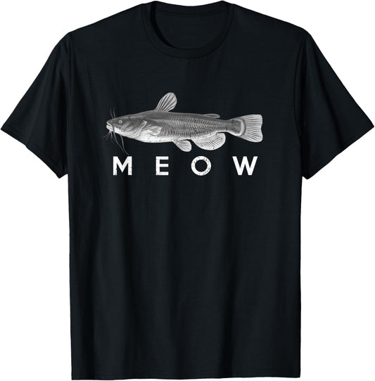 Catfish Shirt Meow Funny Catfishing Fishing Fisherman T-Shirt - T-Shirt | Black