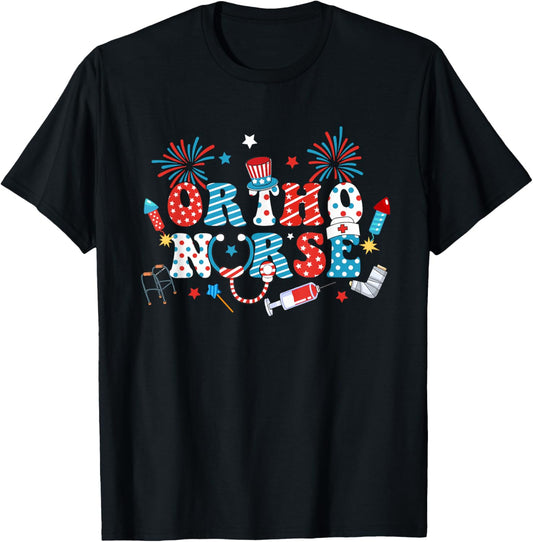 America USA Fireworks Ortho Nurse Happy 4th Of July Men T-Shirt - T-Shirt | Black