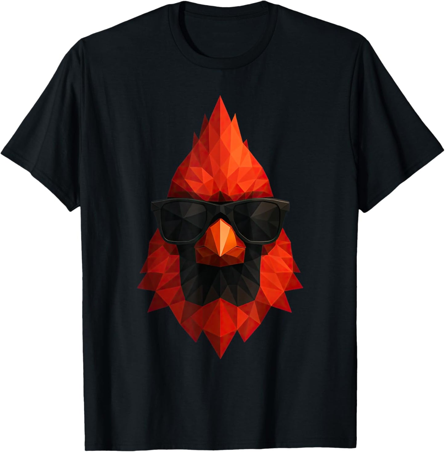 Cool Geometric Red Cardinal Bird Low Poly Birding T-Shirt - T-Shirt | Black