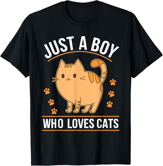 Just A Boy Who Loves Cats T-Shirt - T-Shirt | Black