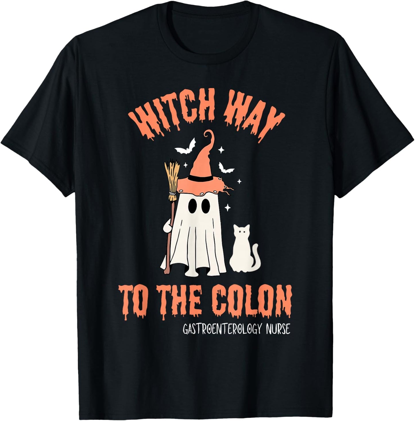 Witch Way To Colon Halloween Gastrointestinal Nurse Ghost T-Shirt - T-Shirt | Black