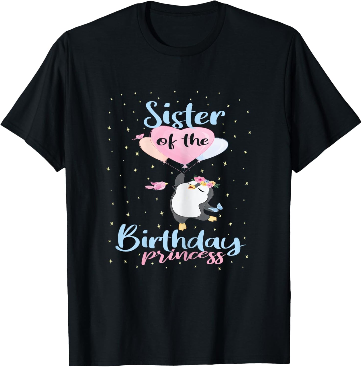Sister Of The Birthday Princess Penguin Girls B-day Party T-Shirt - T-Shirt | Black