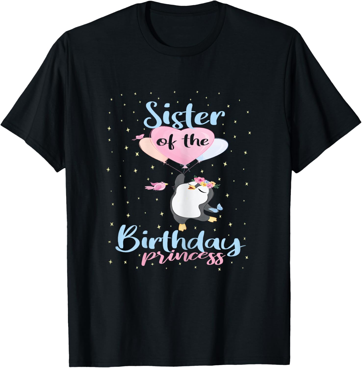 Sister Of The Birthday Princess Penguin Girls B-day Party T-Shirt - T-Shirt | Black