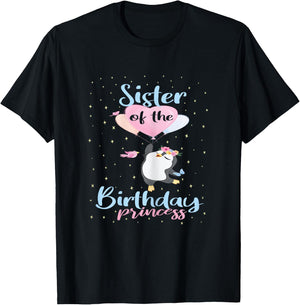 Sister Of The Birthday Princess Penguin Girls B-day Party T-Shirt - T-Shirt | Black