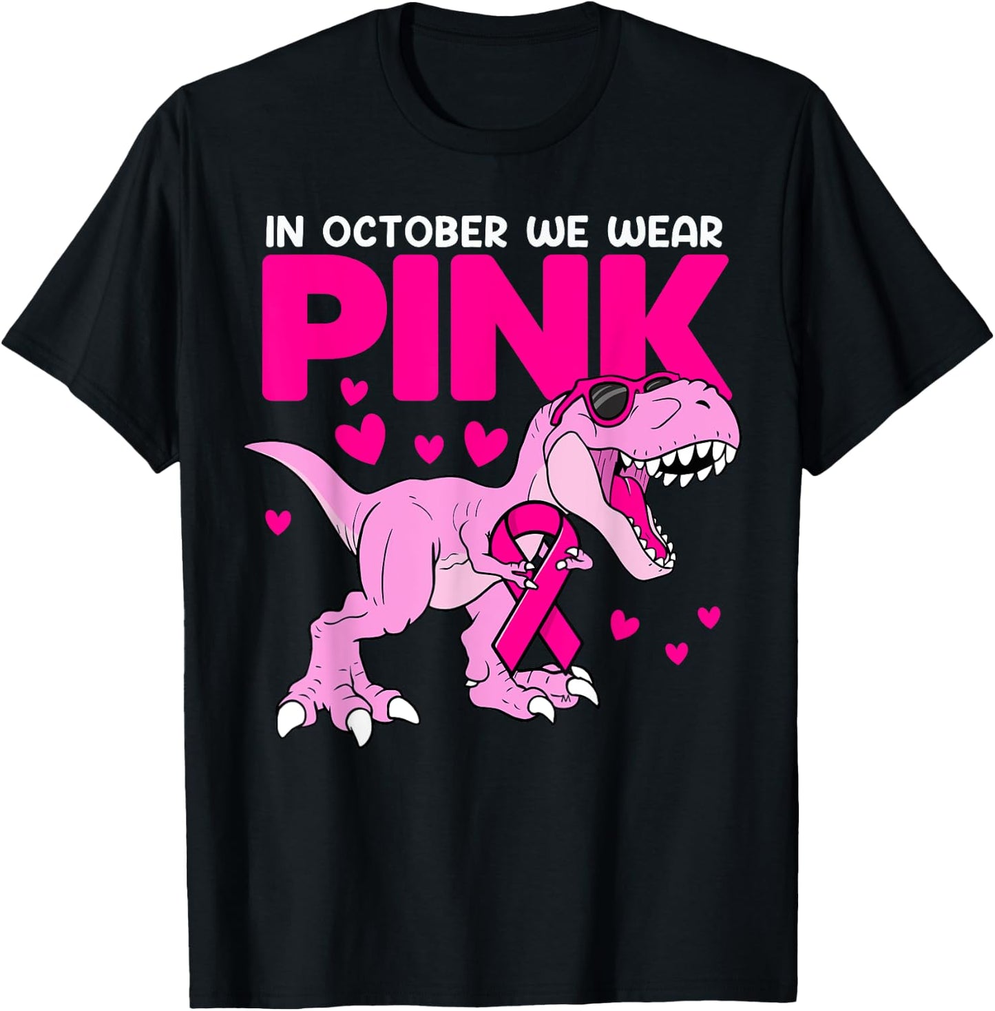 In October We Wear Pink Cute Dinosaur Breast Cancer Boys T-Shirt - T-Shirt | Black