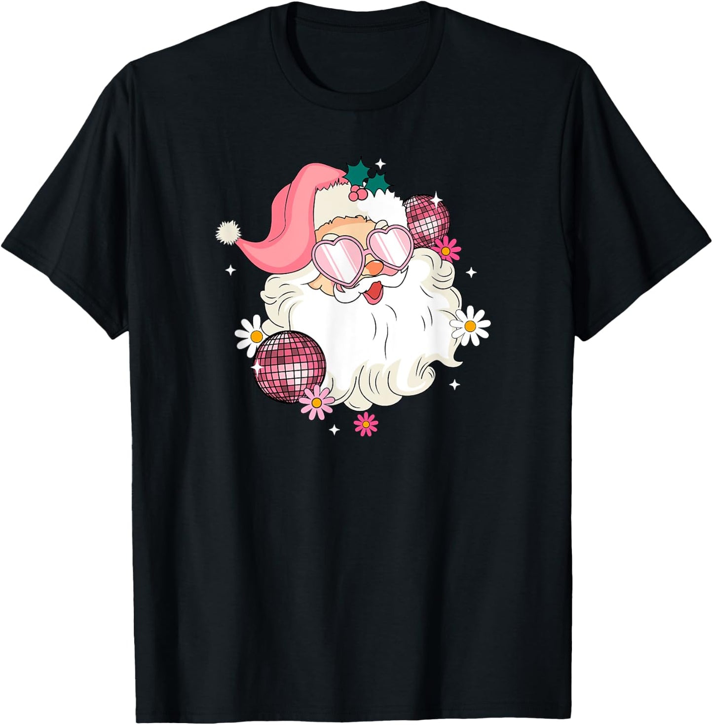 Pink Retro Disco Santa Christmas Bling T-Shirt - T-Shirt | Black