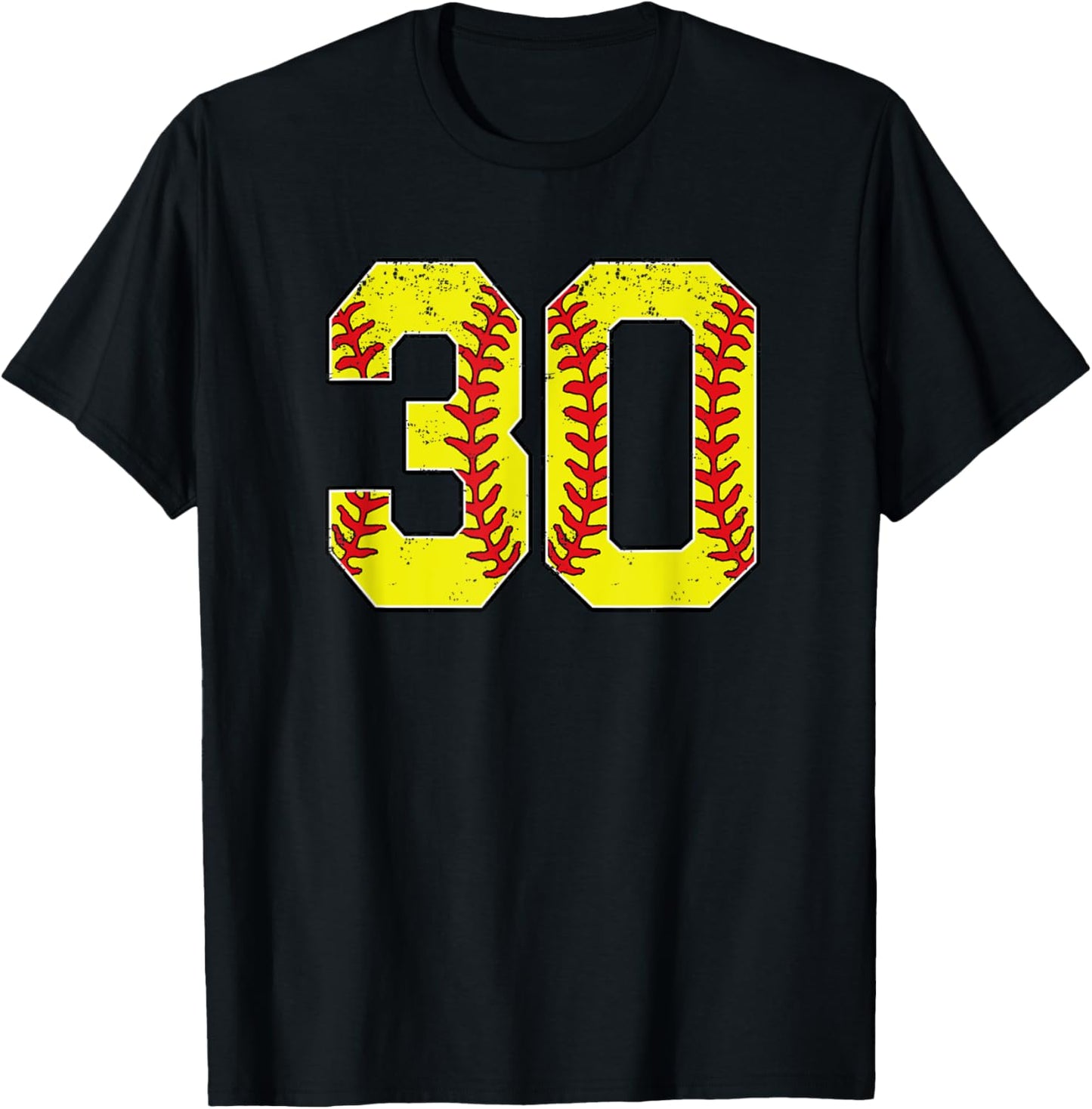 Softball Number 30 Mom Dad Show Support Favorite Player T-Shirt - T-Shirt | Black