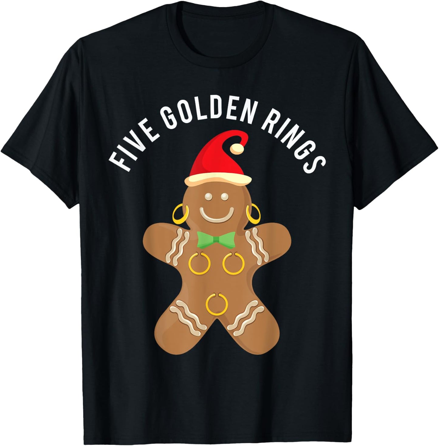 GingerBread Man Five Golden Rings Song 12 Days T-Shirt - T-Shirt | Black