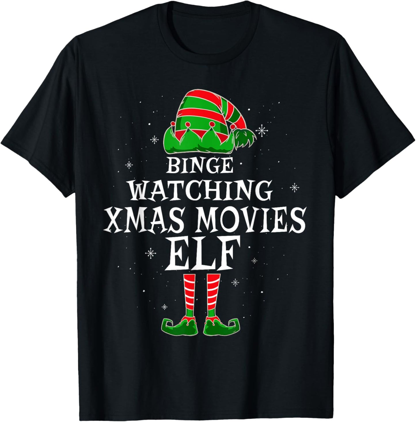 Binge Watching Xmas Movies Elf Matching Family Christmas T-Shirt - T-Shirt | Black