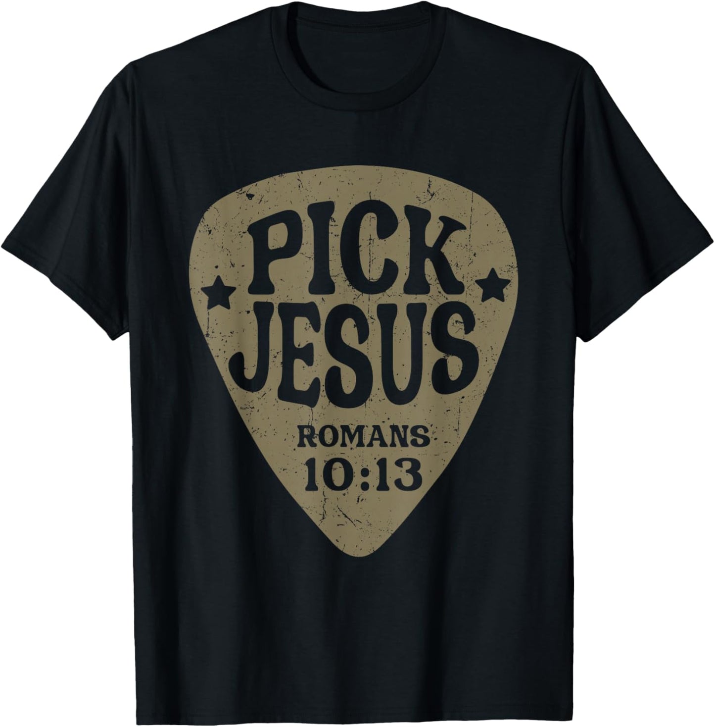 Guitar Pick Jesus Christian Music Guitarist Pastor Retro T-Shirt - T-Shirt | Black