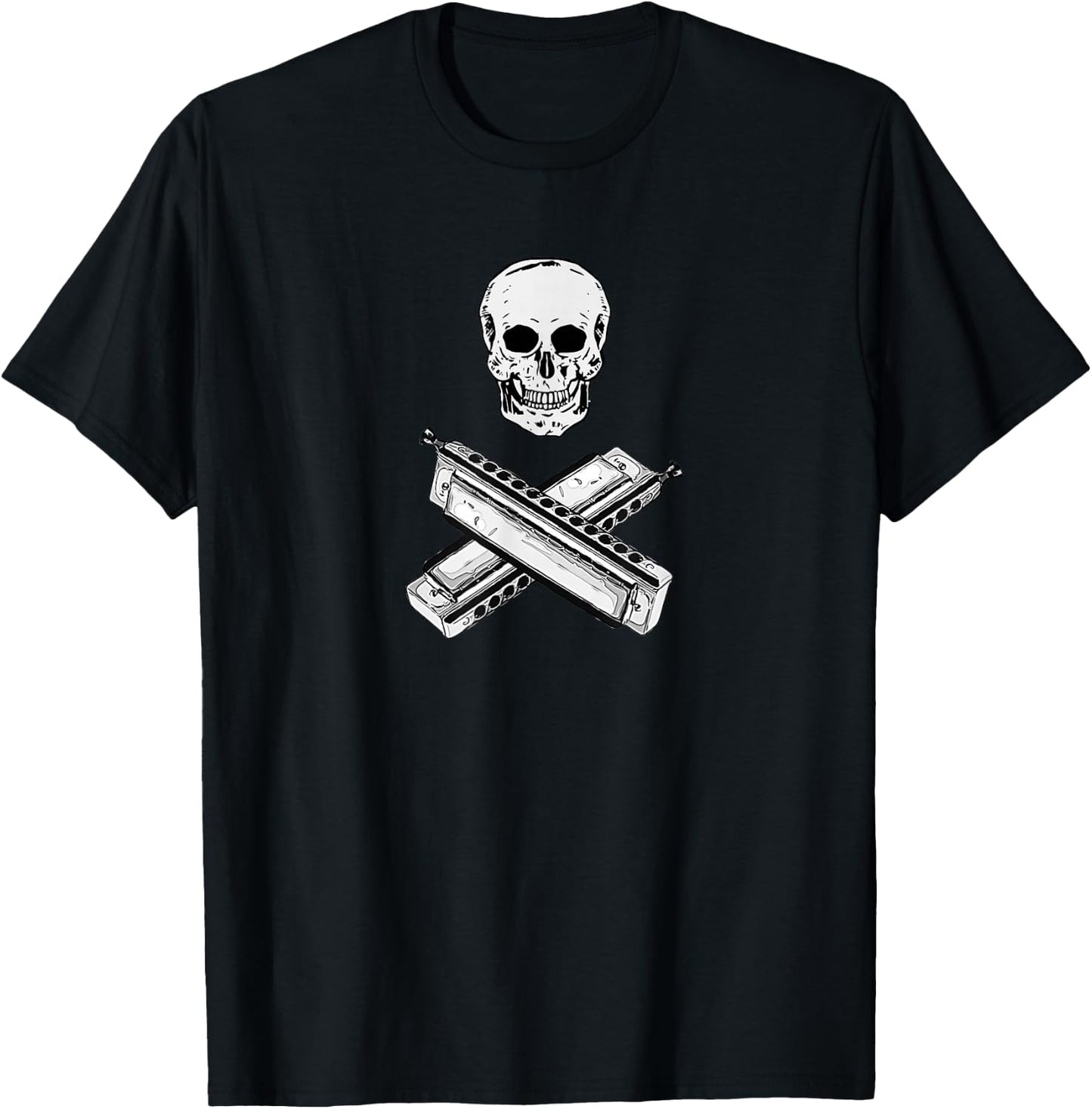Chromatic Harmonica Skull T-Shirt - T-Shirt | Black