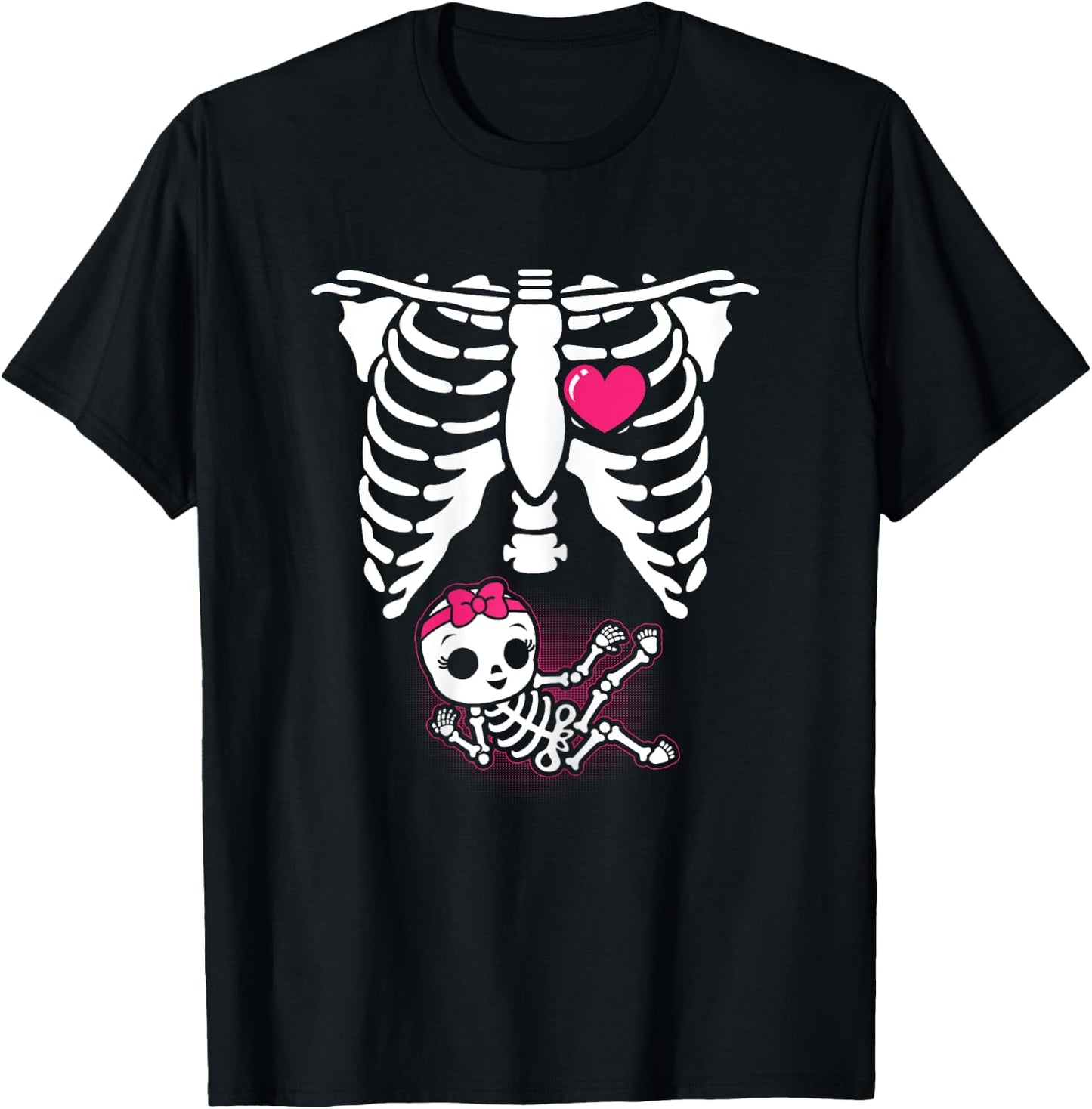 Halloween Skeleton Pregnancy Baby Girl X-Ray Funny Pregnant T-Shirt - T-Shirt | Black