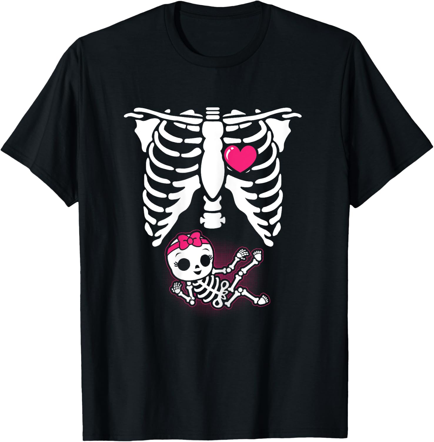 Halloween Skeleton Pregnancy Baby Girl X-Ray Funny Pregnant T-Shirt - T-Shirt | Black
