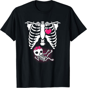 Halloween Skeleton Pregnancy Baby Girl X-Ray Funny Pregnant T-Shirt - T-Shirt | Black