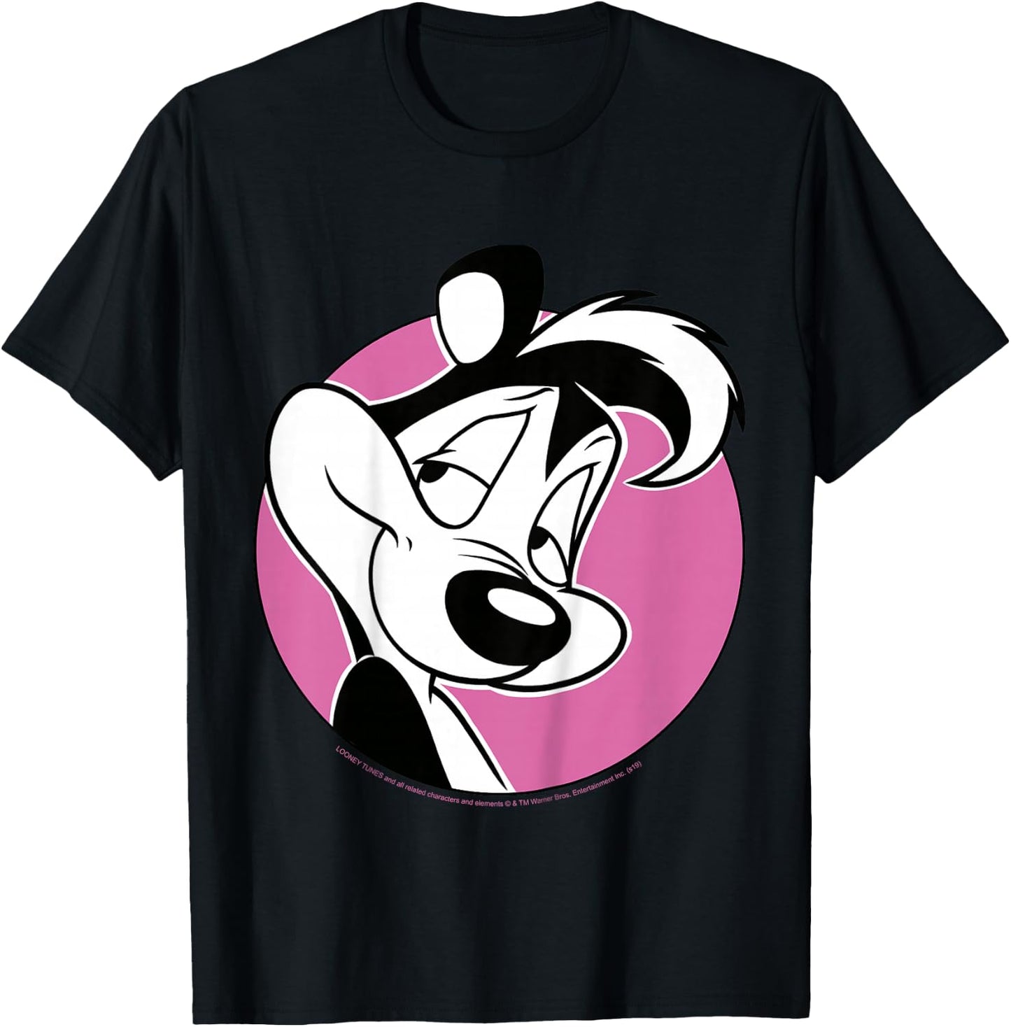 Kids Looney Tunes Pepe Le Pew Pink Circle Portrait T-Shirt - T-Shirt | Black