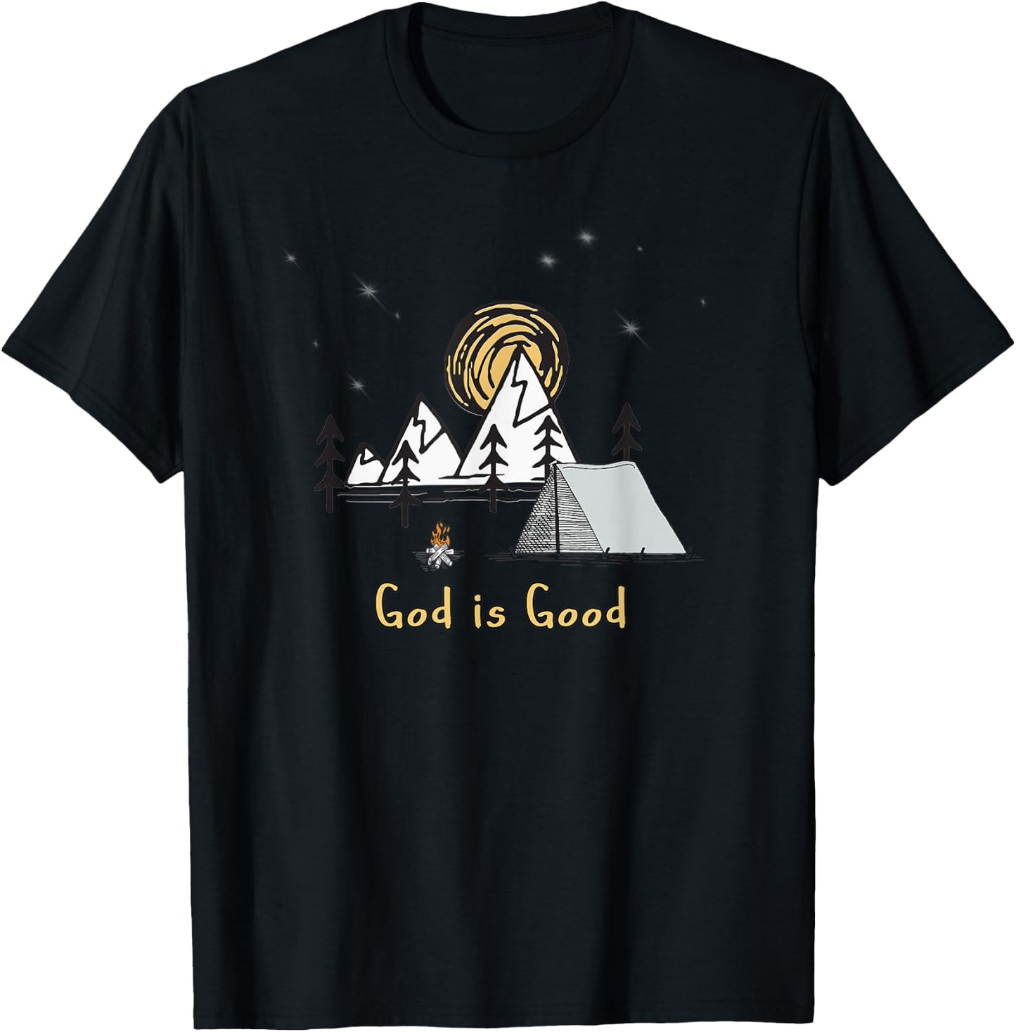 God is good tent camping under the stars graphic design gift T-Shirt - T-Shirt | Black