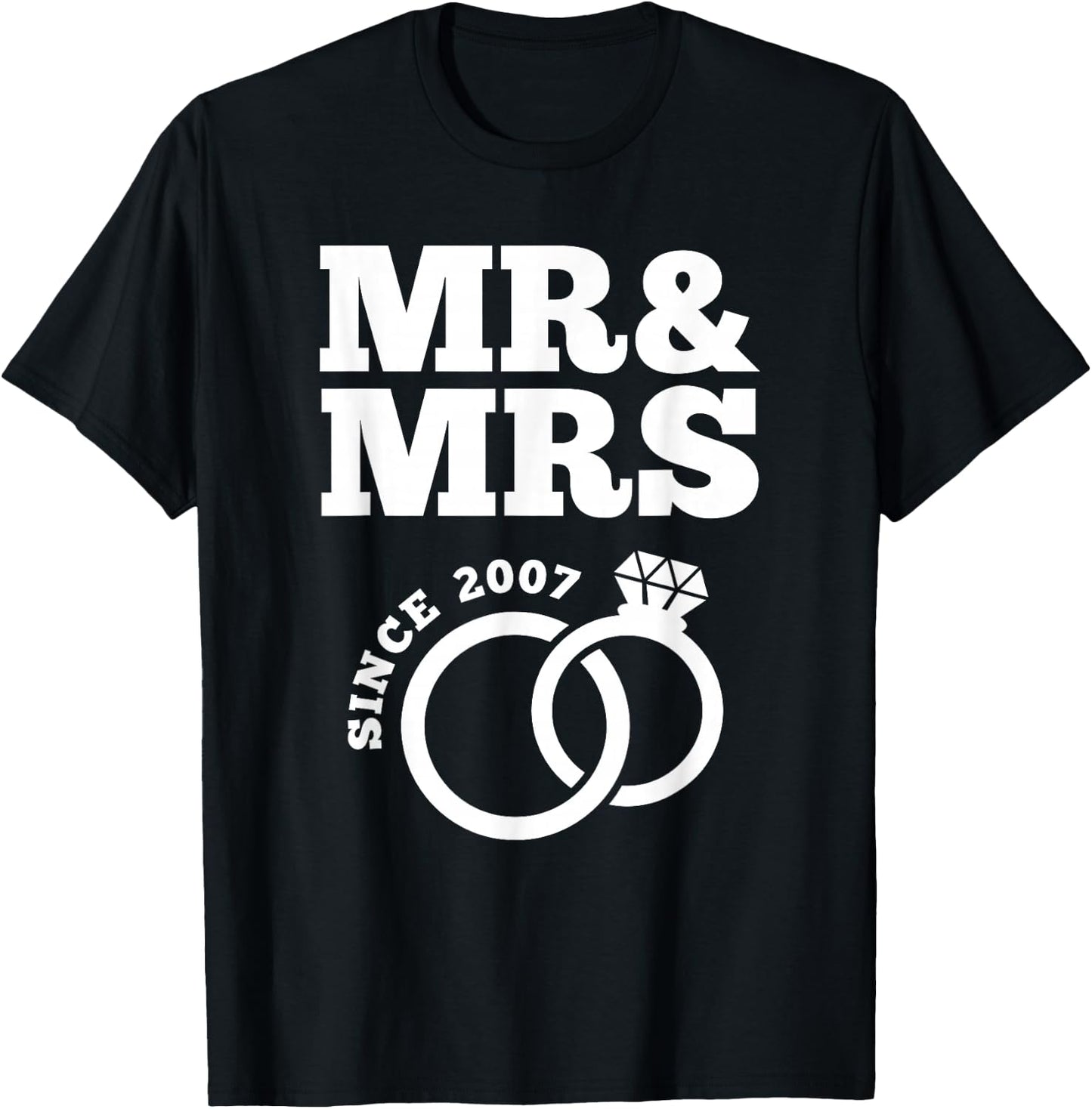16th Wedding Anniversary Husband Wife Mr. & Mrs. Since 2007 T-Shirt - T-Shirt | Black
